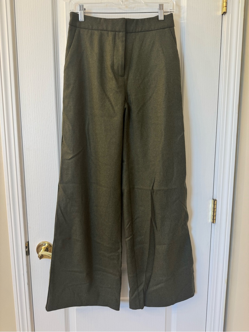 La Ligne Olive Green Wool Blend Wide Leg Trousers Size 2 Made in USA